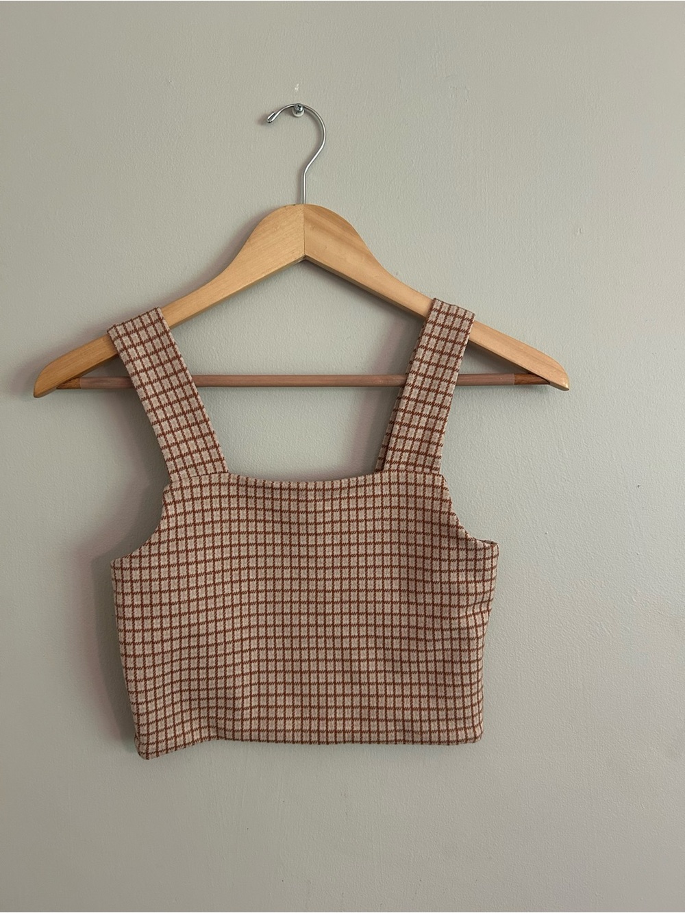 American Eagle Outfitters Brown Check Square-Neck Crop Top